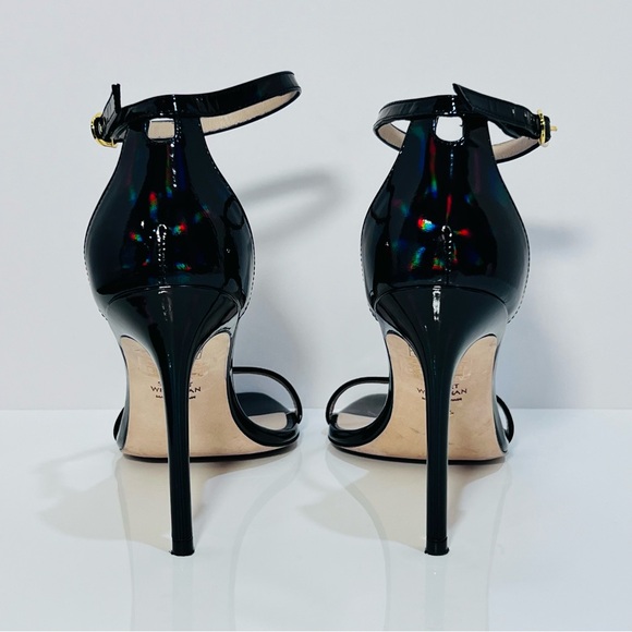 Stuart Weitzman Stiletto Patent Leather High Heel Sandals/ black metallic/size 8 - Picture 3 of 14